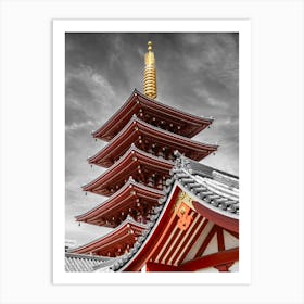 Beautiful Pagoda Of Sensoji Temple Tokyo In Colorkey Art Print