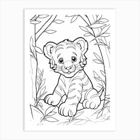 Line Art Jungle Animal White Tiger 1 Art Print