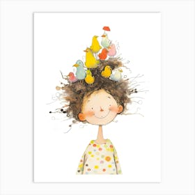 Little Girl With Birds On Her Head 1 Art Print