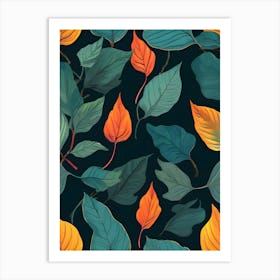 Autumn Leaves Seamless Pattern 13 Art Print