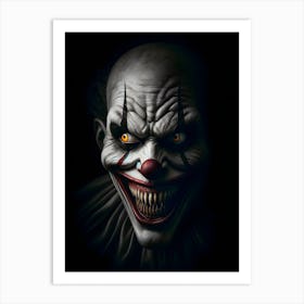 Creepy scary Clown isolated on black background 1 Art Print