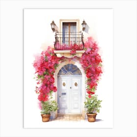 Barcelona, Spain   Mediterranean Doors Watercolour Painting 3 Art Print