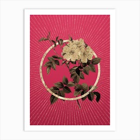 Gold White Rosebush Glitter Ring Botanical Art on Viva Magenta n.0010 Art Print