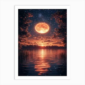 Full Moon Over Lake 16 Art Print