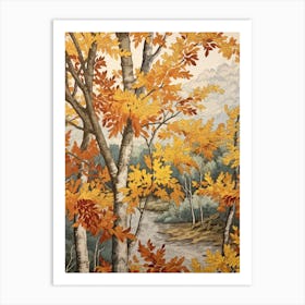 European White Birch 2 Vintage Autumn Tree Print  Art Print