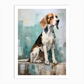 Beagle Dog, Painting In Light Teal And Brown 2 Art Print