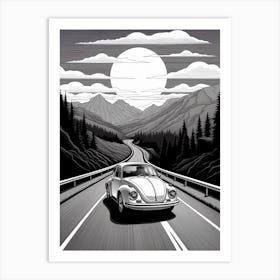 Volkswagen Beetle Desert Drawing 3 Art Print