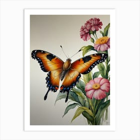 Butterfly On Flowers Art Print