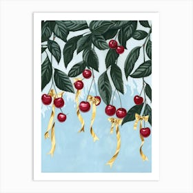 Botanical Bows And Cherries 3 Pattern Art Print