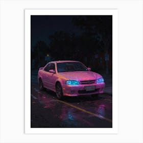 Pink Car At Night 1 Art Print