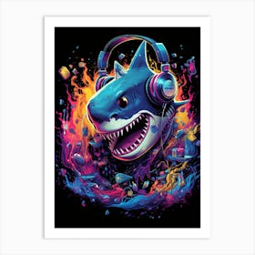  A Shark Wearing Headphones Spinning Dj Decks 2 Art Print