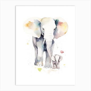 Elephant And Baby Watercolour Illustration 2 Art Print