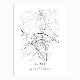 Sursee,Switzerland Minimalist Map Art Print