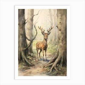 Storybook Animal Watercolour Elk 4 Art Print