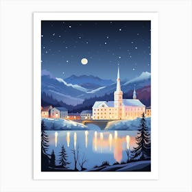 Winter Travel Night Illustration Lucerne Switzerland 1 Art Print