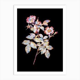 Stained Glass Short Styled Field Rose Mosaic Botanical Illustration on Black n.0007 Art Print