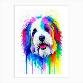 Old English Sheepdog Rainbow Oil Painting Dog Art Print