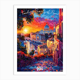 Rome City Skyline, abstract cubism vibrant Poster Art Print