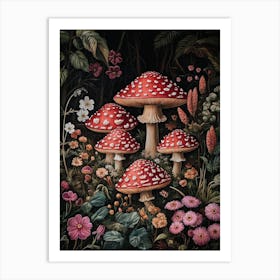 Red Mushrooms in a Fantasy Forest Art Print