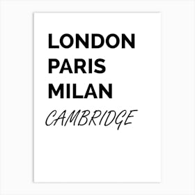 Cambridge, Paris, Milan, Print, Location, Funny, Art, Art Print