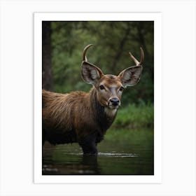 Deer In Water Art Print