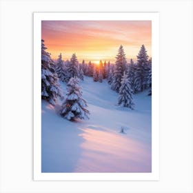 Dusk Settling Over A Winter Wonderland Sunset Casting A Warm Glow On Snowy Pines Long Shadows Stre (5) Poster