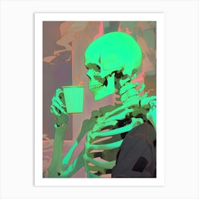 Skeleton Drinking Coffee Art Print