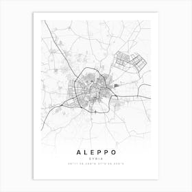 Aleppo Syria White Map Art Print