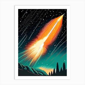 Meteor Shower Vintage Sketch Space Art Print