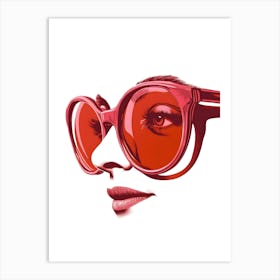 Portrait Of A Woman In Red Sunglasses Art Print