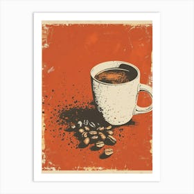 Coffee & Coffee Beans Minimalist Illustration 3 Art Print