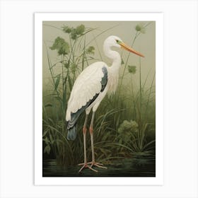 Ohara Koson Inspired Bird Painting Stork 2 Art Print