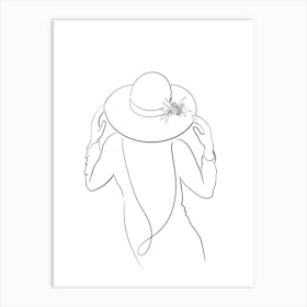 Woman In A Hat Line Art Art Print