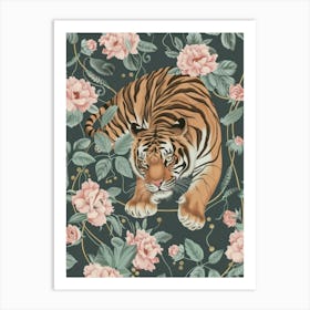 Tiger Botanical Print Floral Green Maximalist Art Print