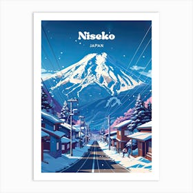 Niseko Hokkaido Japan Snow Digital Travel Illustration Art Print