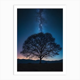 Lone Tree At Night Art Print