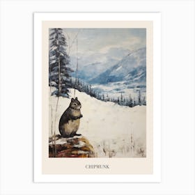 Vintage Winter Animal Painting Poster Chipmunk 4 Art Print