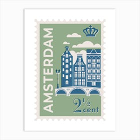 Amsterdam City Stamp Green Art Print