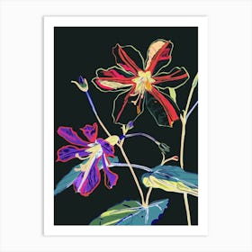 Neon Flowers On Black Geranium 4 Art Print