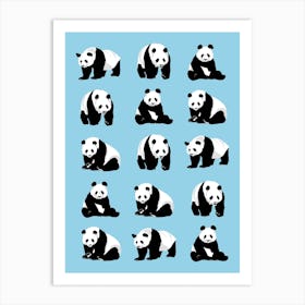 Panda Bears Pattern Light Blue Art Print