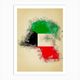 Kuwait Flag Vintage Art Print