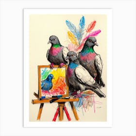 Pigeons On Easel Art Print