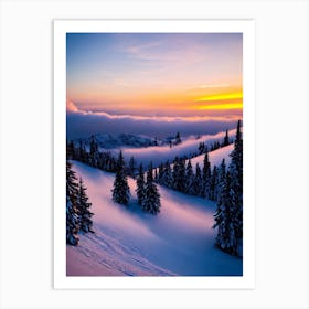 La Plagne, France 1 Sunrise Skiing Poster Art Print