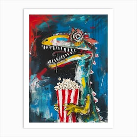 Paint Splash Dinosaur Eating Popcorn 4 Art Print
