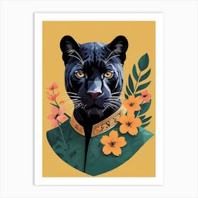 Floral Black Panther Portrait In A Suit (16) Art Print