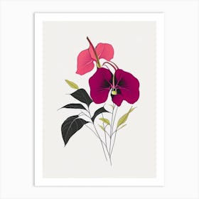 Impatiens Floral Minimal Line Drawing 2 Flower Art Print