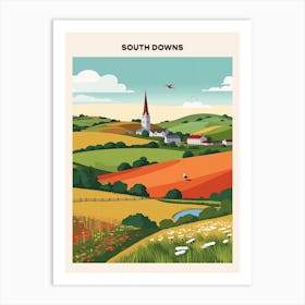 South Downs Midcentury Travel Poster Art Print