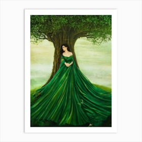 Capturing The Surreal Blend Of A Woman Amidst Nature In A Fantasy Styled Painting Her Figure Mergin Art Print