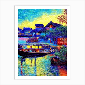 Hoi An Vietnam Pointillism Style Tropical Destination Art Print