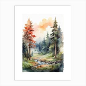 Taiga watercolor landscape, high quality watercolor forest background.16 Art Print